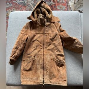 Women's Tan Suede Hooded Leather Jacket